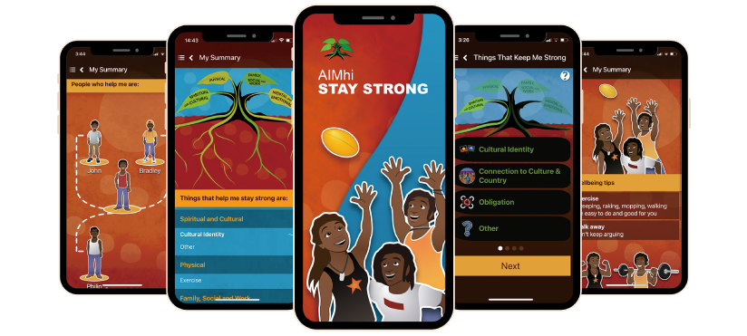 The AIMhi Stay Strong mobile phone app is a tool co-designed by Aboriginal and Torres Strait Islander peoples and mental health professionals to support practical self-management care. (graphic)